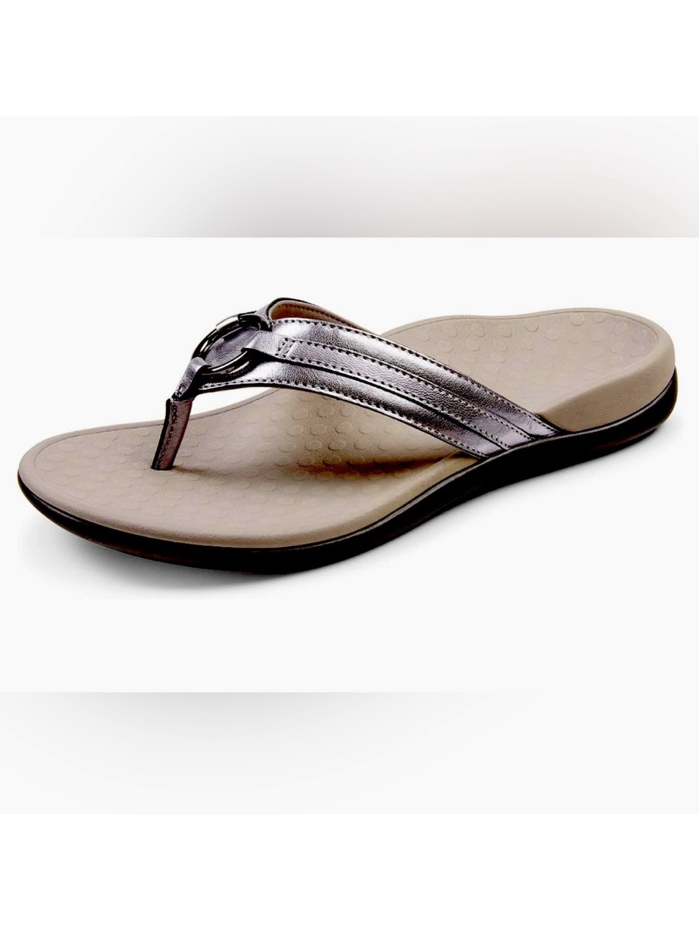 Vionic Tide Aloe Leather Metallic Pewter Sandals Orthotic Comfort Size 9